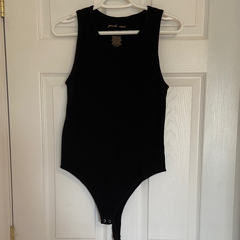 Pink Rose Classic Black Bodysuit